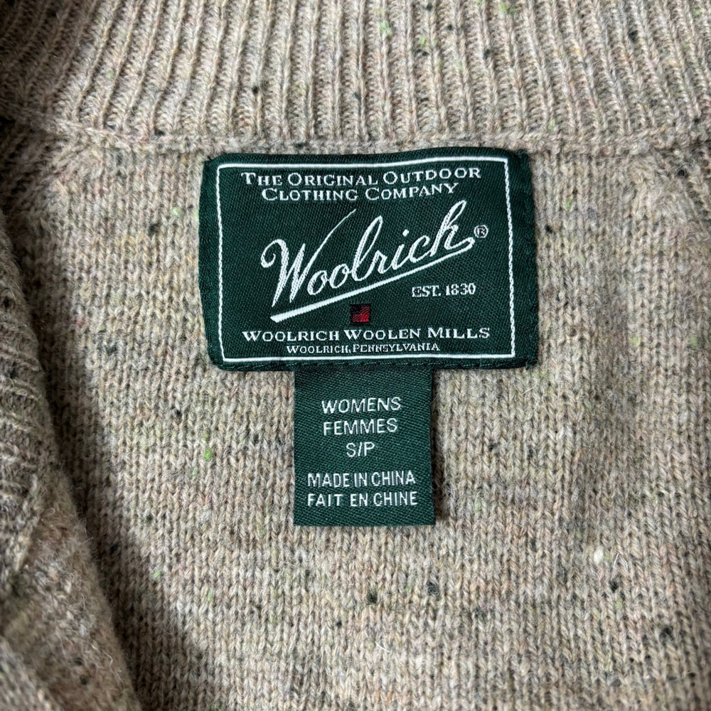 Women's Small Woolrich Lamb’s Wool Zip Cardigan Sweater Khaki Heather - Picture 6 of 8